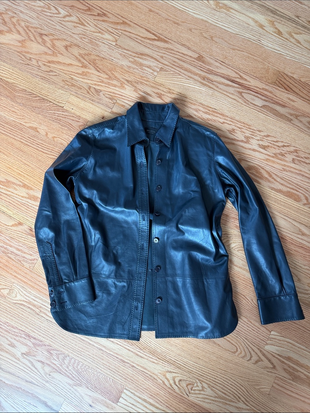 Branda Italy dark blue Leather Button-Front shirt/ blouse 46 (38 or M)
